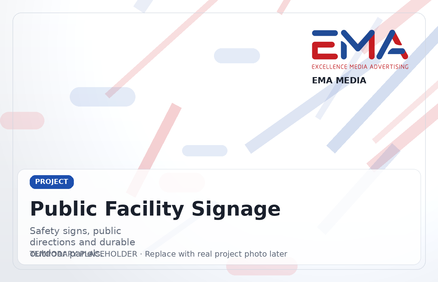 Public facility signage program with durable directional elements